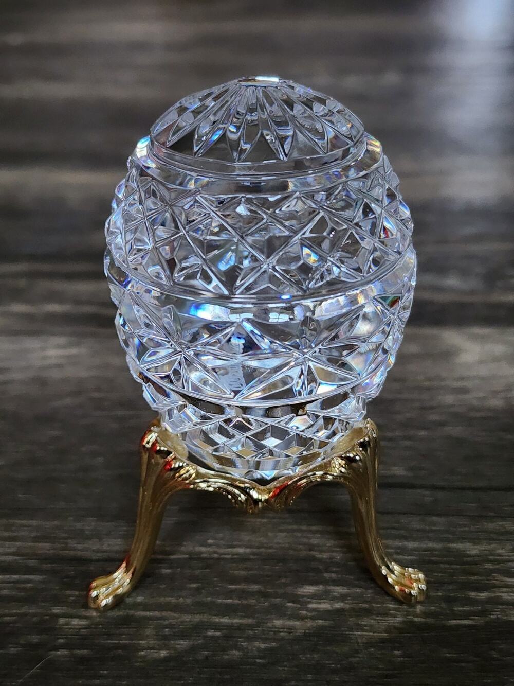 Vintage Waterford Crystal Egg Paperweight On Gold Stand 3.5" Retired Signed
